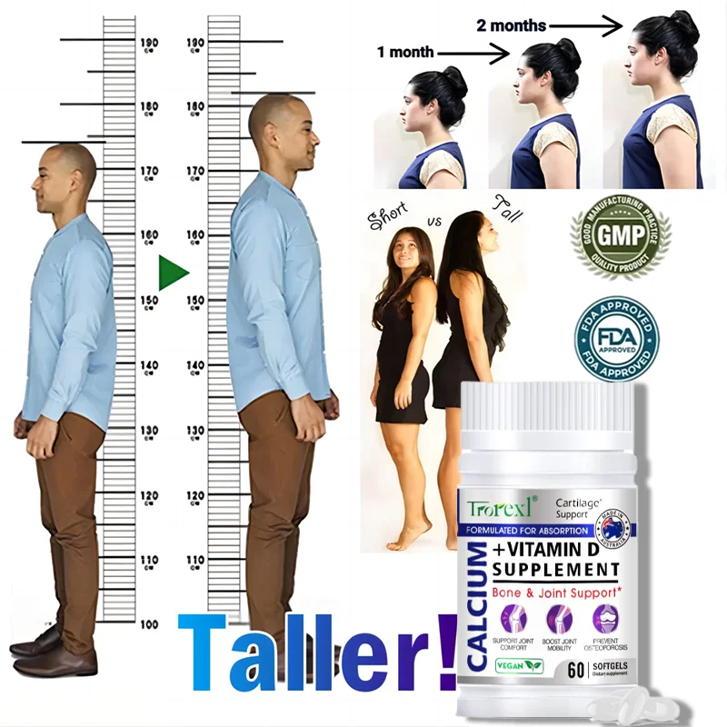 

Height Growth Calcium Vitamin D Pills Natural Vegan Capsules To Grow Taller Bone Strength Height Booster For Adults 60 Softgel