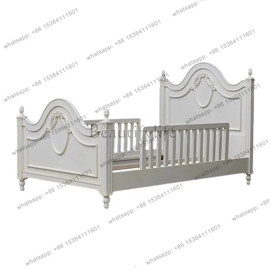 

American solid wood carvings, vintage white French bed