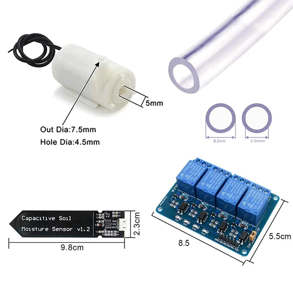 Imagem -02 - Automático Auto Rega Faça Você Mesmo Kit Jardim Estufa Flor Bomba de Água Sensor de Umidade do Solo Módulo de Relé