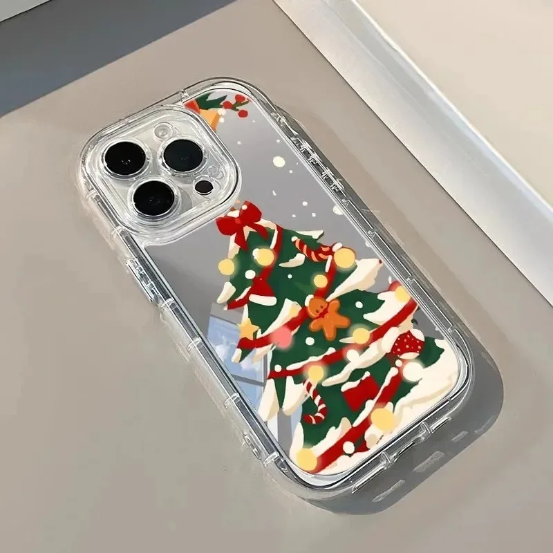 Cute Christmas Tree Mirror Phone Case For Huawei Pura 80 70 P60 P50 P50E P40 P30 Ultra Lite Cartoon Shockproof Cover