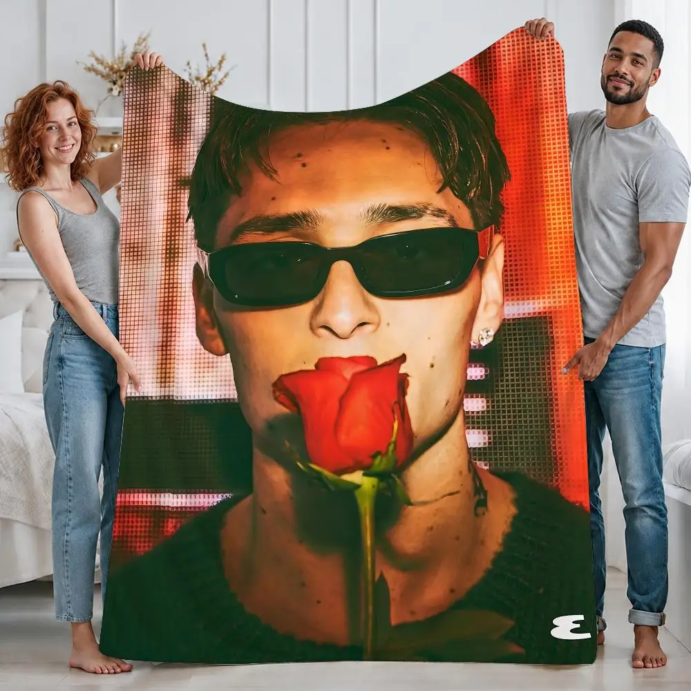 Trending Singer Peso Pluma Throw Custom Printed Flannel Fleece Blanket for Sofa Bed Office Travel & Camping