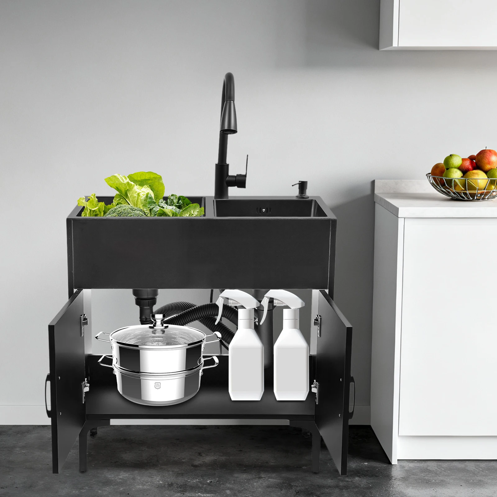 75x41 سنتيمتر خزانة حوض الغسيل ، متعددة الأغراض فائدة مع صنبور قابل للسحب ، للمطبخ غرفة الغسيل الطابق السفلي الفضاء ماكسيم