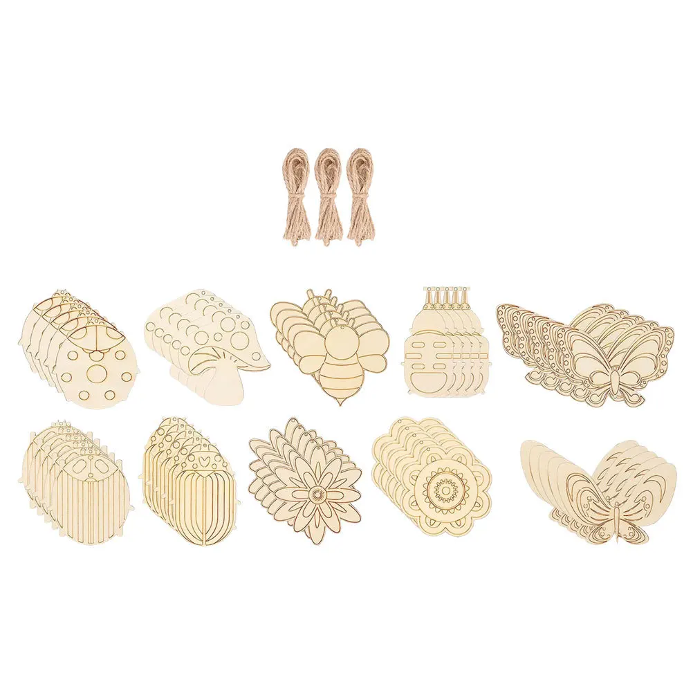 

60 set Wooden Laser Cutouts Unfinished Diy Wood Crafts For Painting Art Projects Blank Wood Pieces Craft Supplies