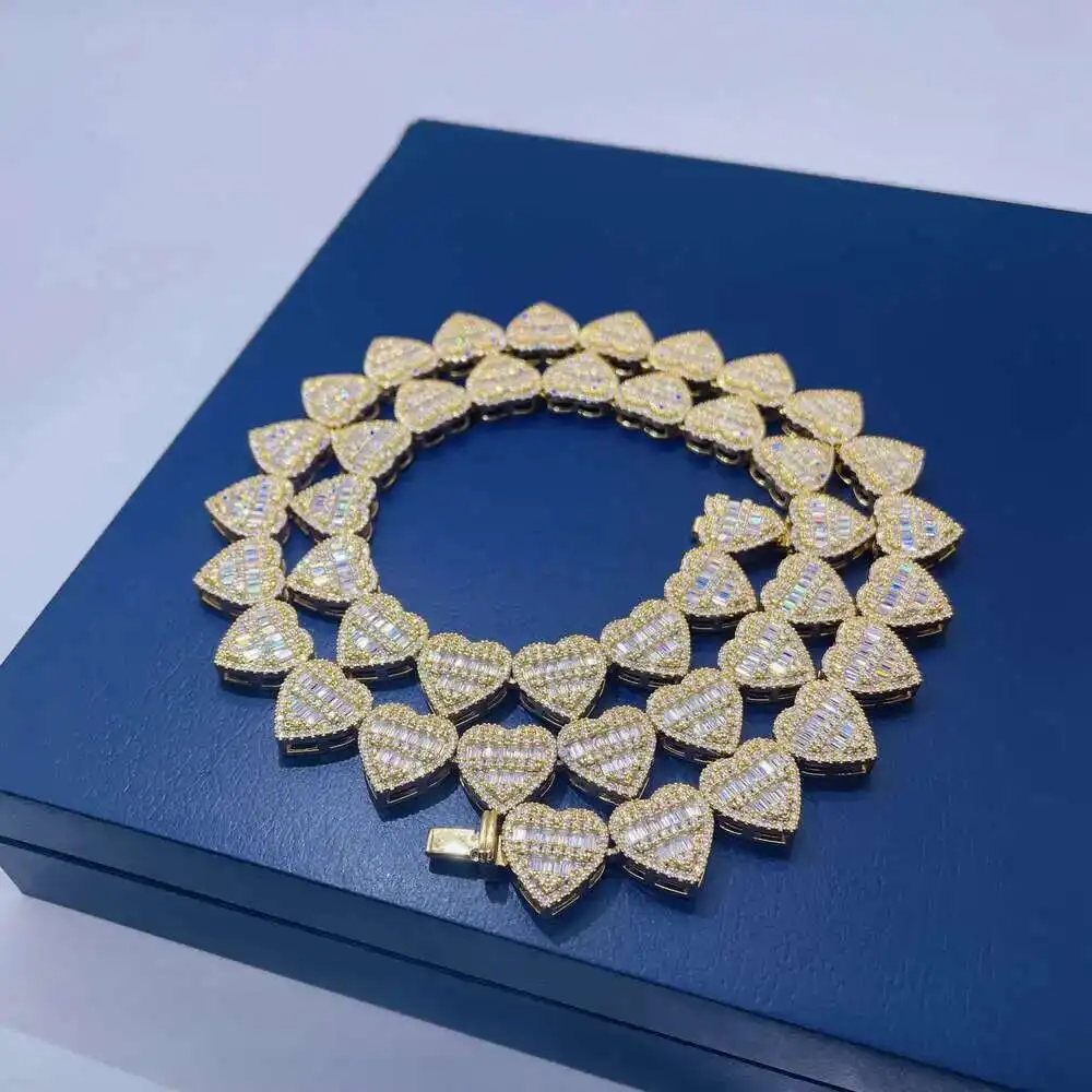 

New Style Heart Charms Choker Iced Out Diamond Layer Cuban Link Diamond Luxury Chain Necklace