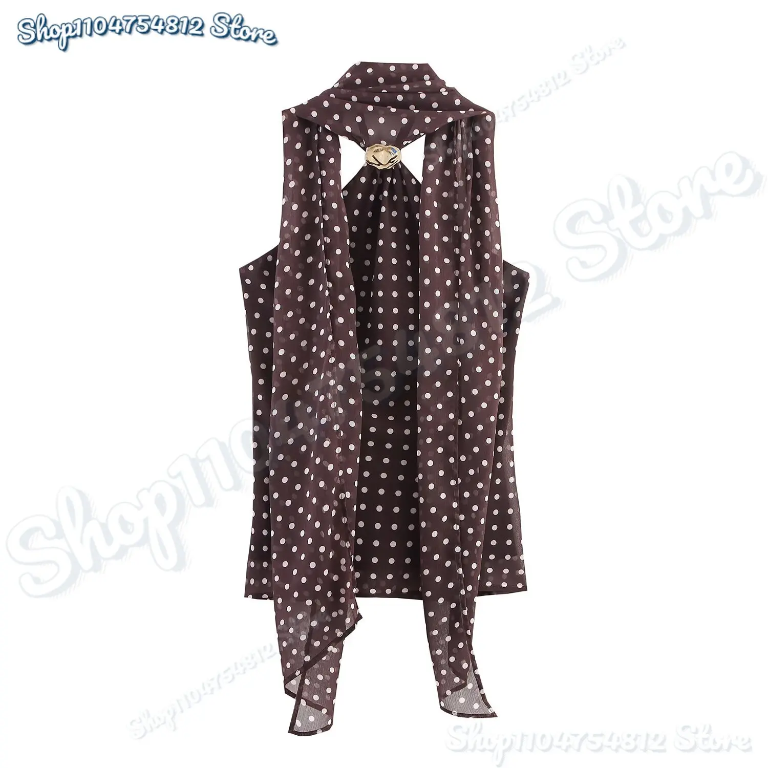 

2025 New Fashion European and American Style Autumn New Dot Printed Collar Top Chic Backless Slim Fit Top Blouses Mujer