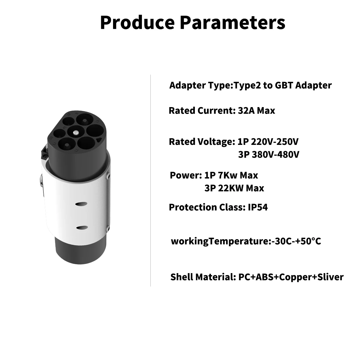 WUFEN Type2 إلى GBT مع مشبك قفل محول شحن EV 32A 7kW/22kW IEC 62196-2 إلى GB/T 20235 EV موصل محول لسيارة GBT