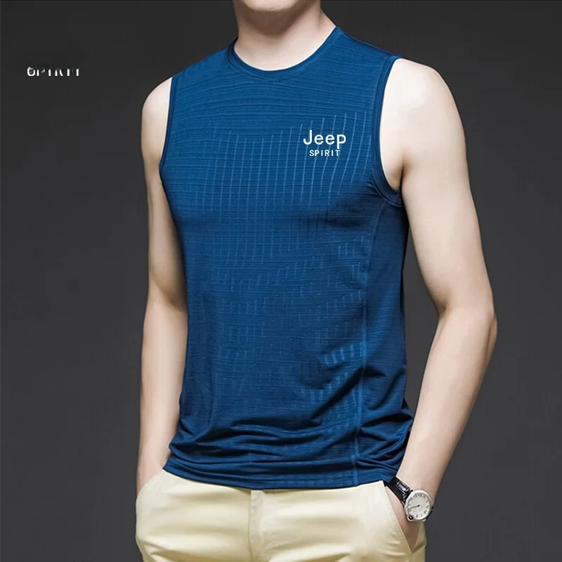 

Мужская летняя майка из ледяного шелка для бега и фитнеса, быстросохнущая, приталенная, модная, городская, молодежная, без рукавов