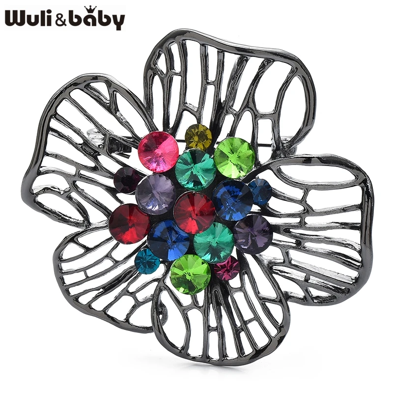 

Wuli&baby Hollow Out Flower Brooches For Women Unisex 2-color Rhinestone Beautiful Plants Casual Party Brooch Pins Gifts