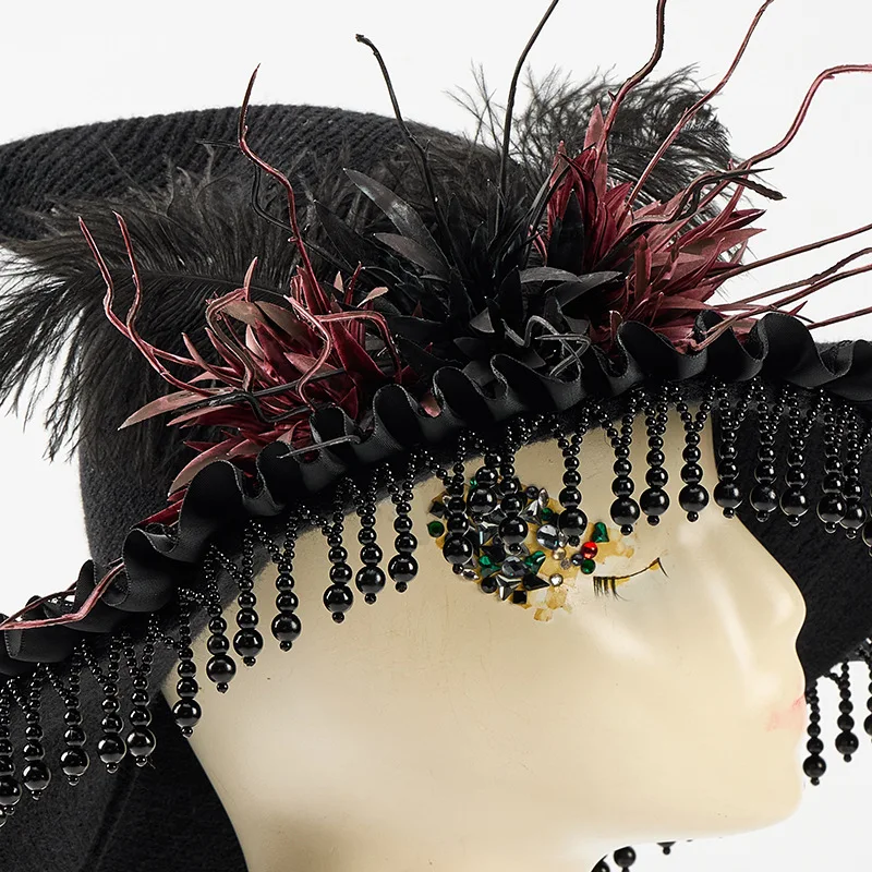 Gothic Style Cosplay Dark Witch Ghost Bride Widow Hat Halloween Costume Headwear Hair Accessories Medieval Style Pirate Hat