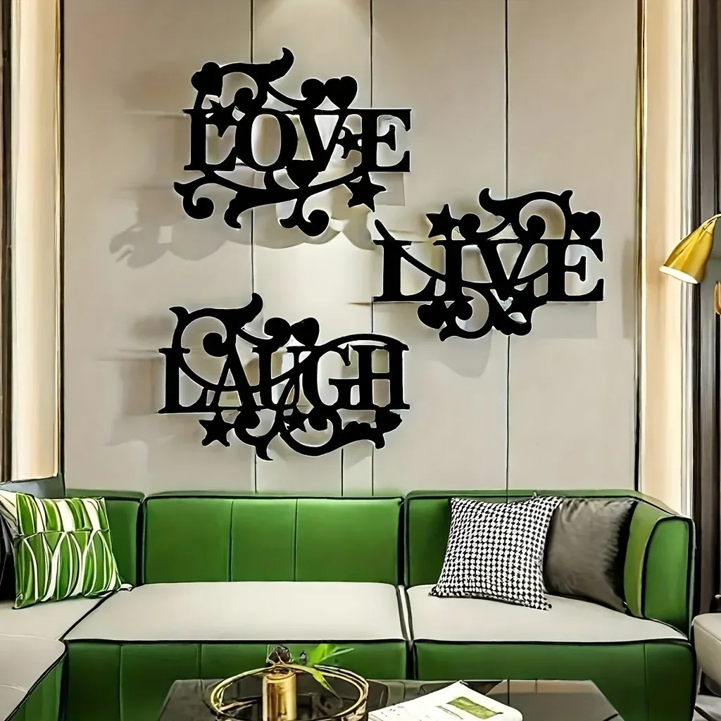 1/3-piece LOVE LIVE LAUGH set in elegant gothic font elevates any space. Bedroom, Kitchen Ornate metal wall decor