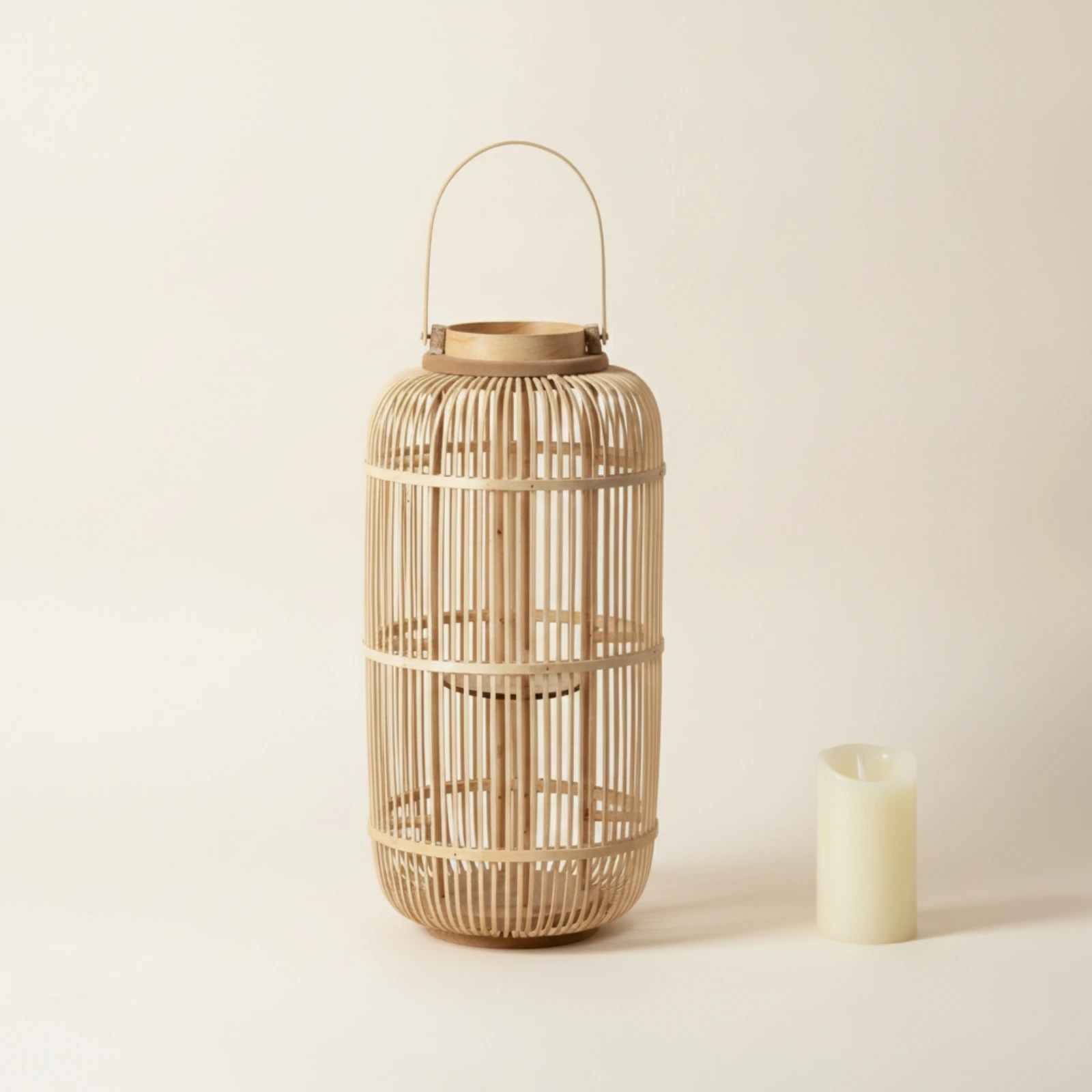 Candle Holder with Handle Rustic Candle Lantern with Handle Bamboo Lantern Lightweight Decor Textured for Patio, Tea Room