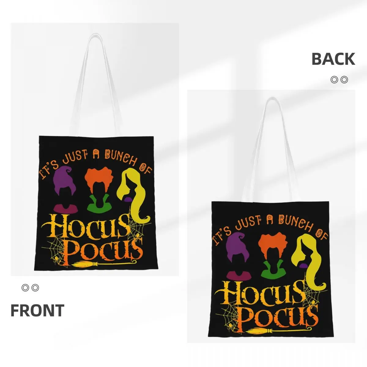 Custom Hocus Halloween Night Pocus Grocery Shopping Tote Bags Women Witch Horror Movie Canvas Shopper Shoulder Bag Handbag