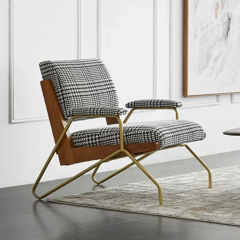 Light luxury single sofa chair minimalist single chair living room sofa thousand bird grid designer balcony leisure recliner