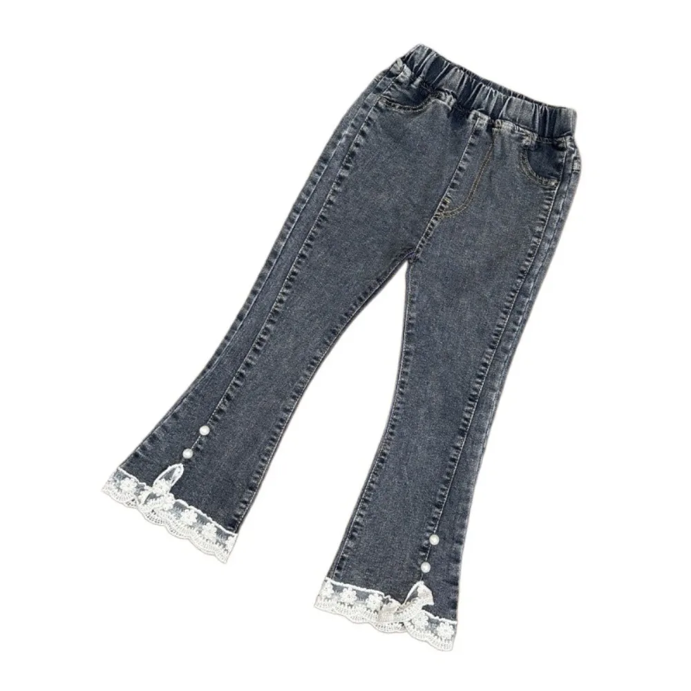 

Sweet Lace Y2k Bow Denim Jeans Irregular Loose Teens Bell-bottom Trousers Wide Leg Clothing Girl Split Cowboy Pants Teen