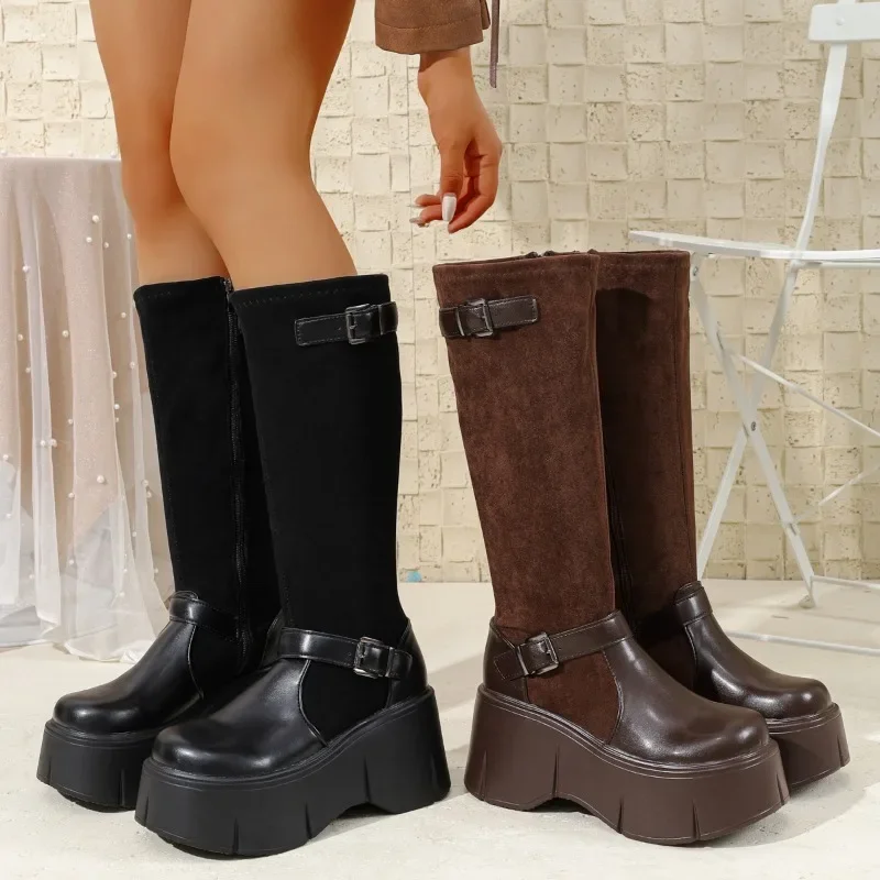 

Retro French Black Platform Long-thigh Boots Women's 2025 New Spring and Autumn Small Figure Thin and Heightened Knight Boots