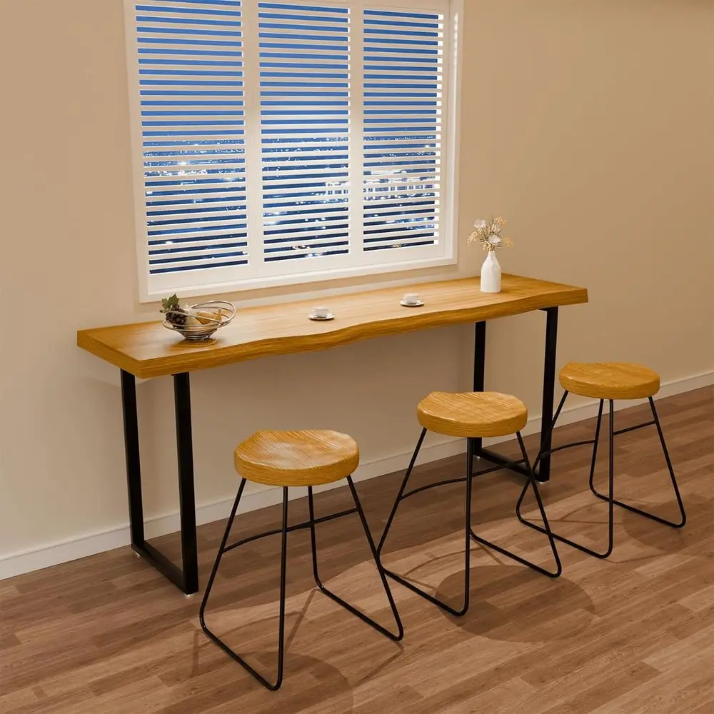 Narrow Bar Table, Rectangular Solid Wood Counter Height Table, Industrial Height Pub Table with Sturdy Metal Frame, Easy-to-Clea