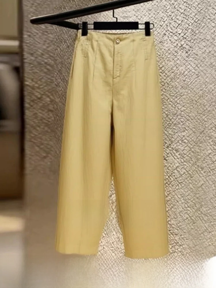 

Summer Thin Linen Pants Women High Waist Straight Leg Casual Pants Yellow Loose Wide Leg Pants Knife Pants