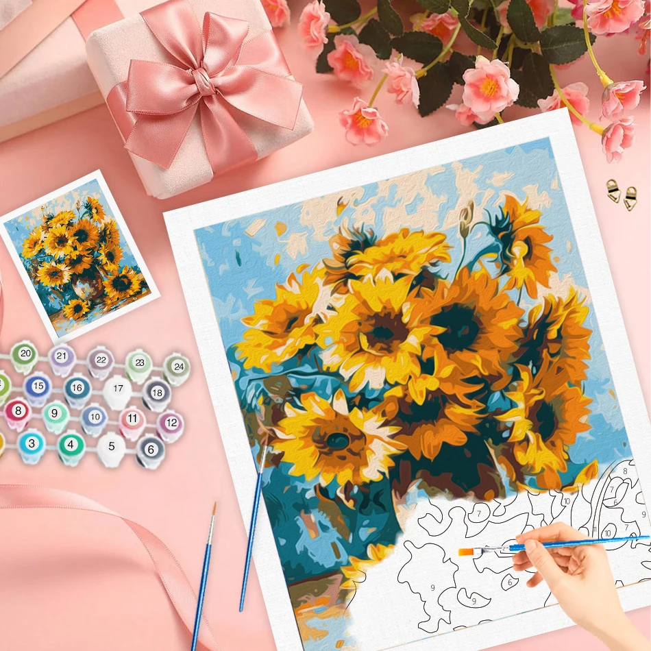 

RUOPOTY 40X50cm Canvas Painting By Numbers For Adults Flowers sunflower Acrylic Paints Handwork kits Drawing Markers By Numbers
