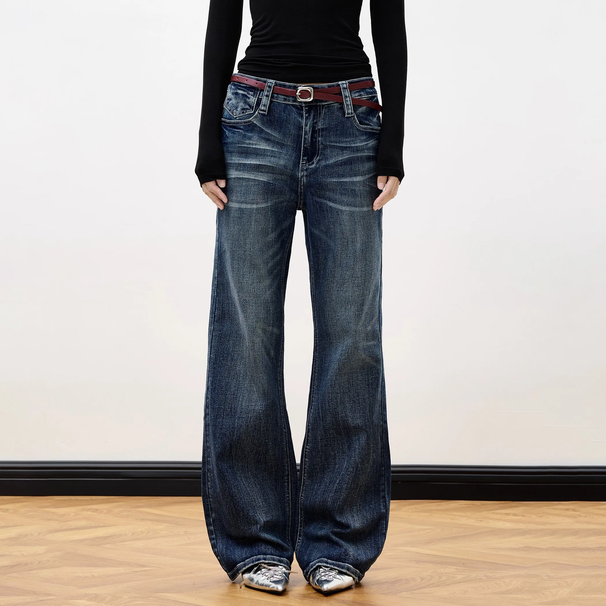 

Джинсы женские джинсовые брюки-клеш стрейч с низкой талией и карманами потертая длина до пола уличная одежда 2025 брюки с вырезом ботинок