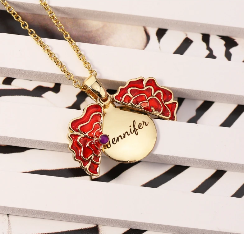 Creative DIY Necklace Open and Close Diamond Red Flower Custom Name Sweater Chain Exquisite Birthday Jewelry Gift