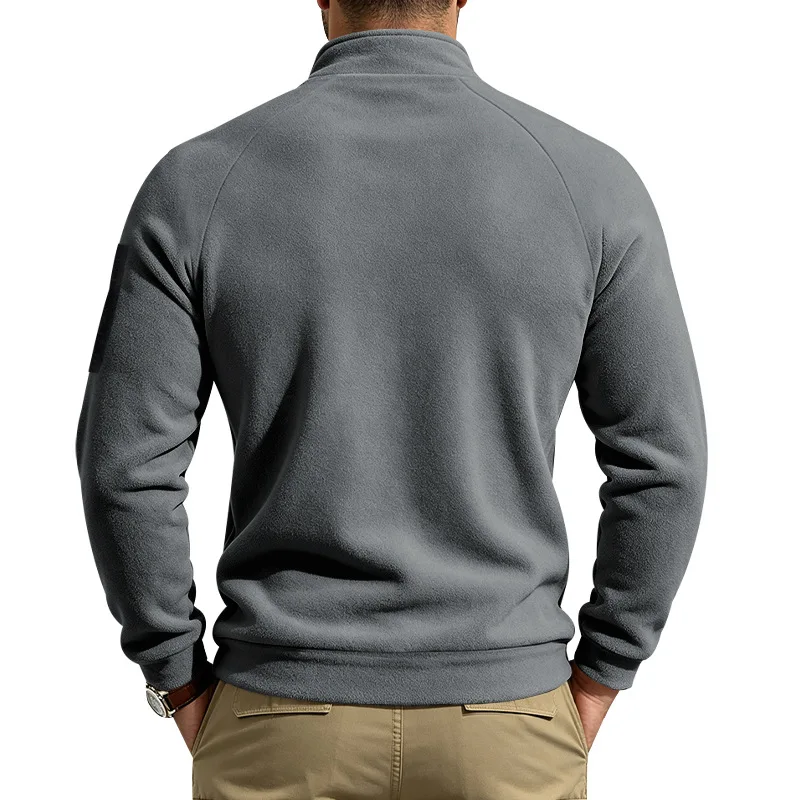 Herren Herbst-Winter Schwerlast-Fleece-Sweatshirt, Stehkragen, Doppelreißverschluss, Lose Warme Outdoor-Wander-Freizeitjacke – Detail 11