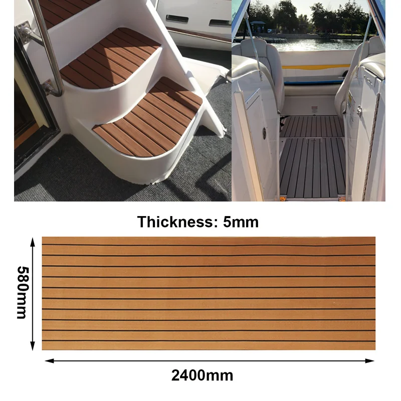 580x2400x5mm EVA Foam Faux Teak Boat Decking Mat Brown Deck Sheet Yacht Flooring Anti Skid Mat Self Adhesive Vehicle Pad