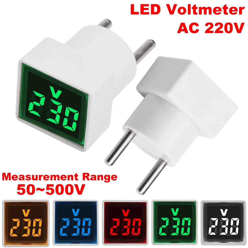 Mini Universal Square Voltmeter LED Digital Voltmeter AC 50V-500V Voltage Indicator For Car Auto Motorcycle Boat Tester Detector