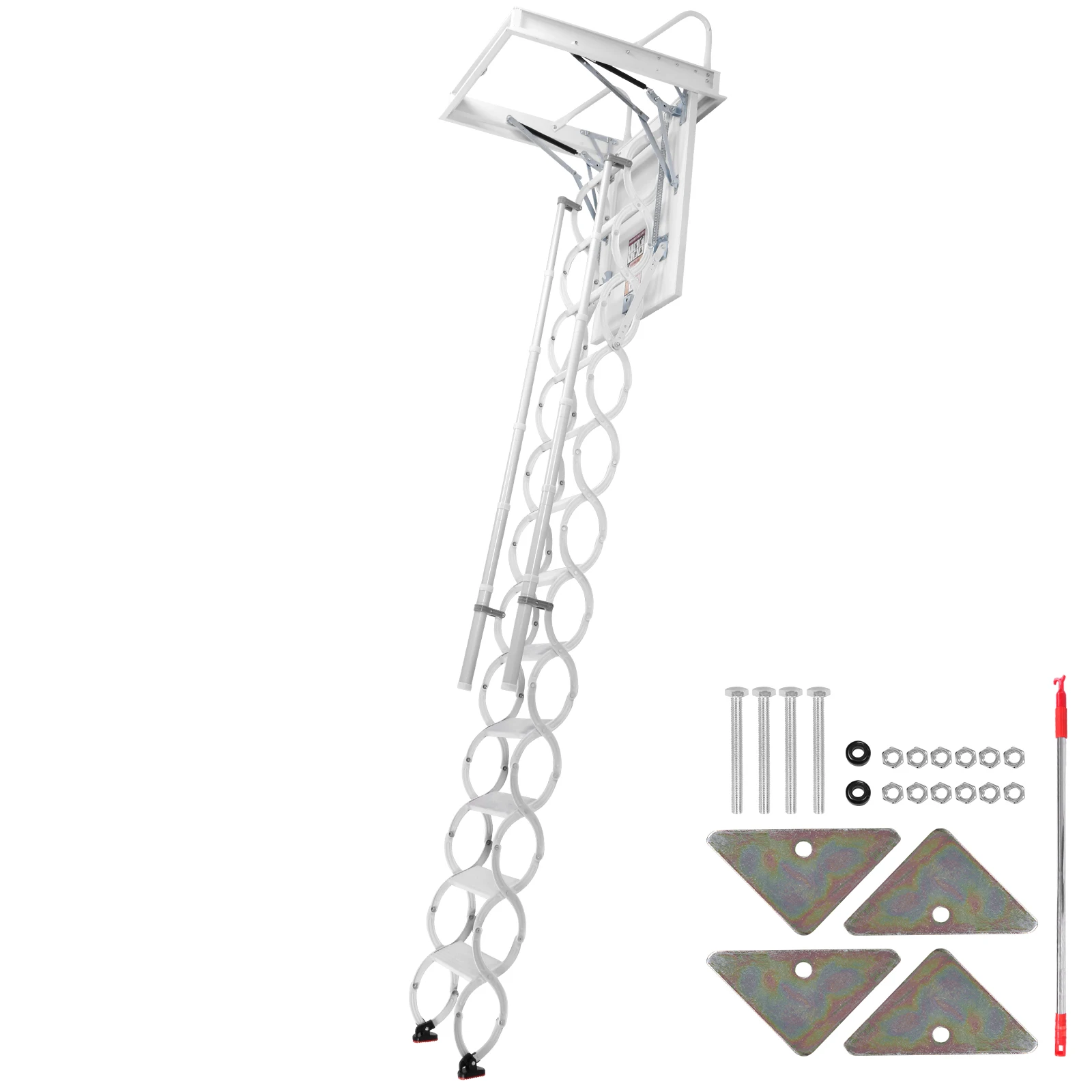 

12 Steps Folding Loft Ladders with Handrails Space-Saving Collapsible Stair 660LBS Capacity Height Adjustable for Rough Opening