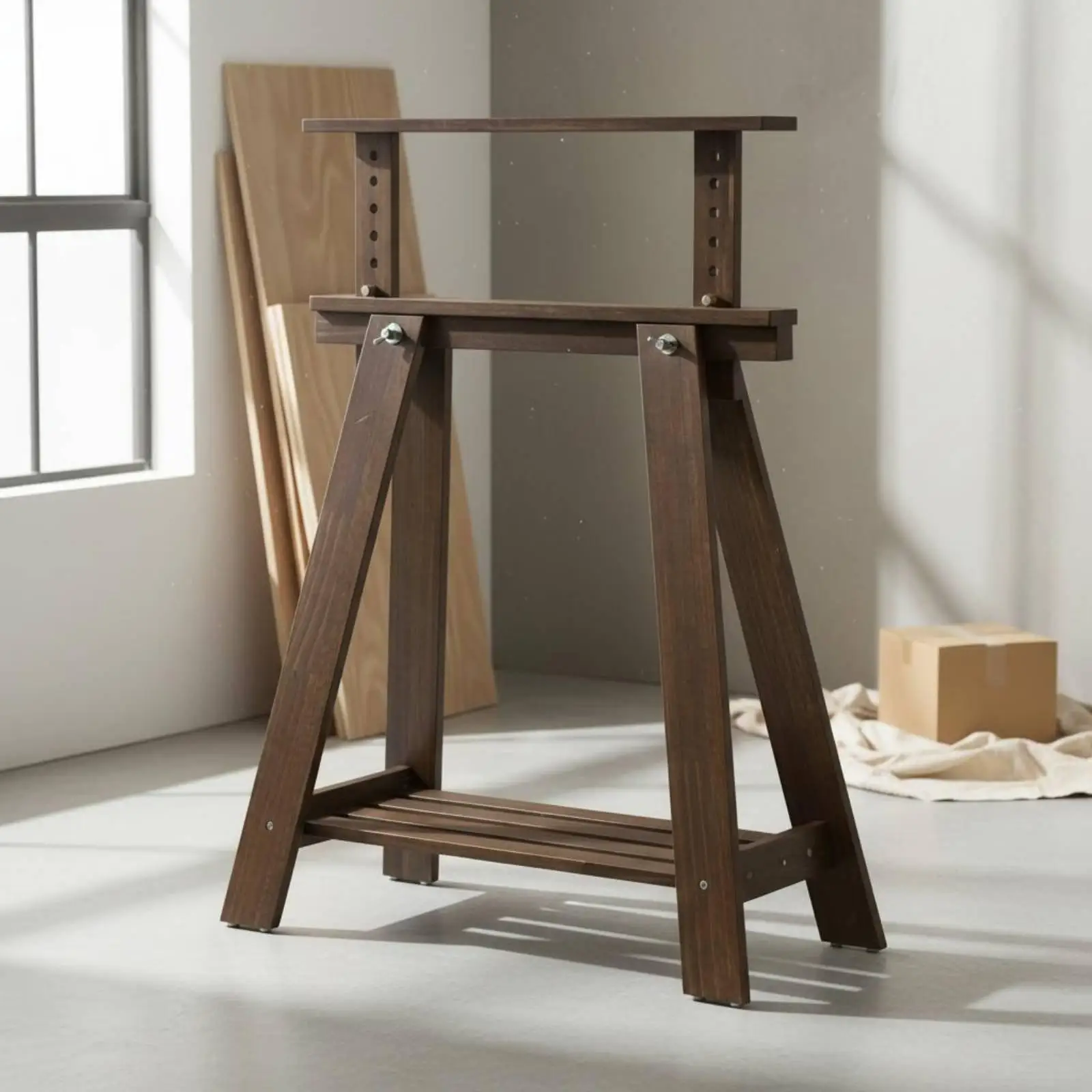 Solid Wood Trestle Workbench Frame for Outdoor Bench and Indoor Desk with V Shape Stable Structure