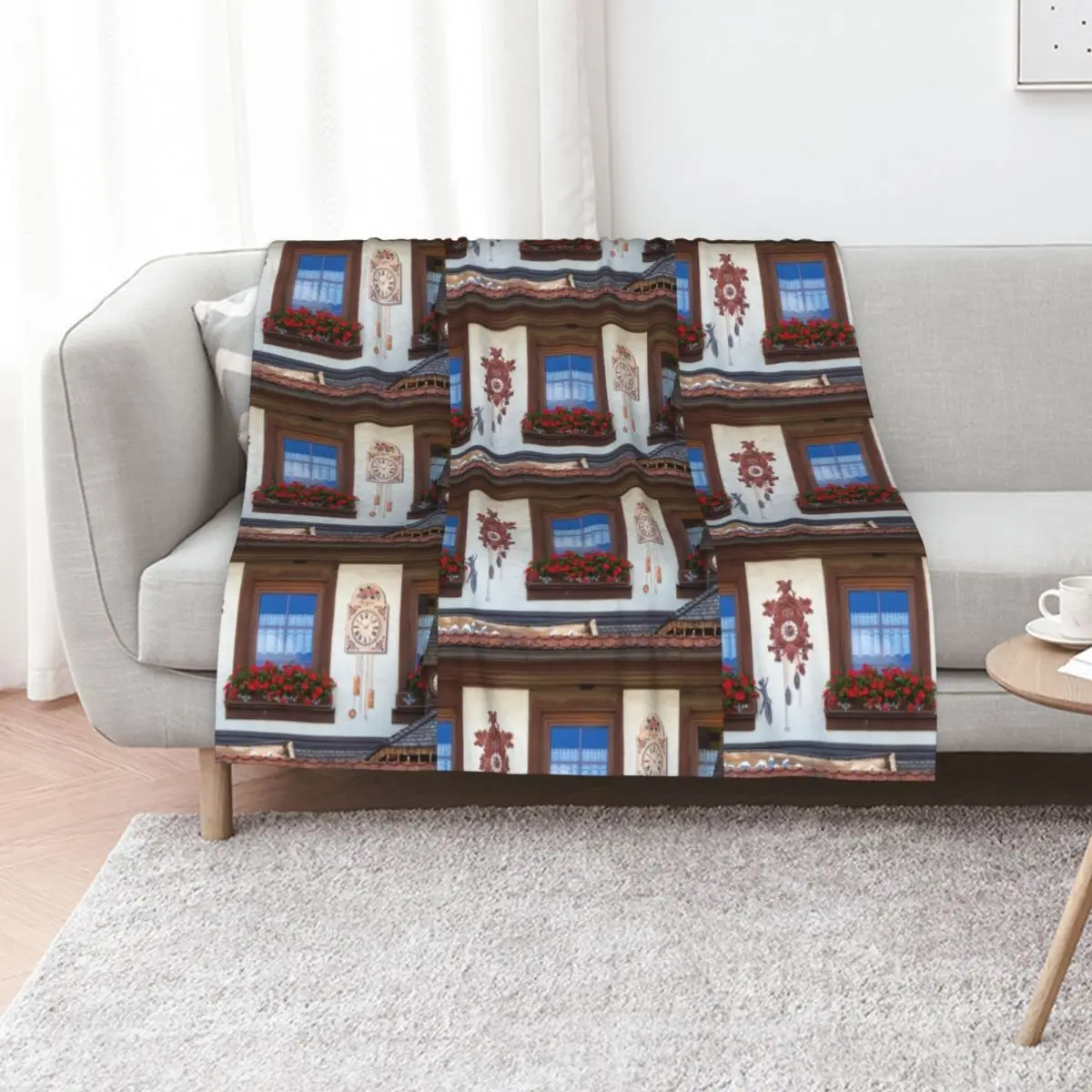 Window and Cuckoo Clocks Throw Blanket Warm Flannel Blanket for Couch Chair Bedroom
