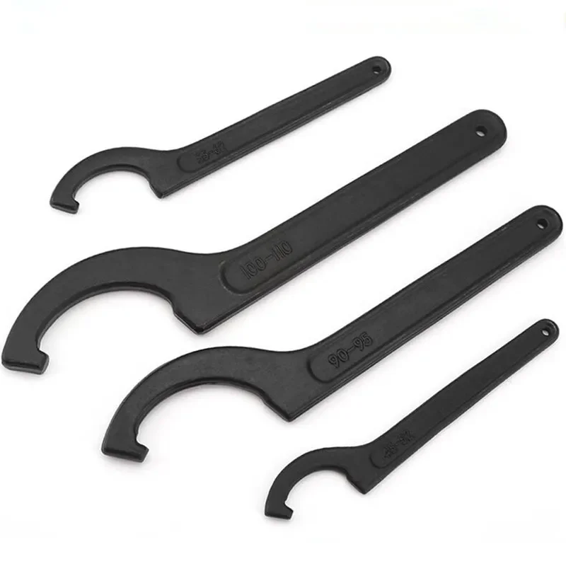 1Pcs Heavy Duty Black Single Head Open End Wrench - Moon Spanner Water Meter Repair Removal Tool, Hook Type Wrench for Lock Nut,