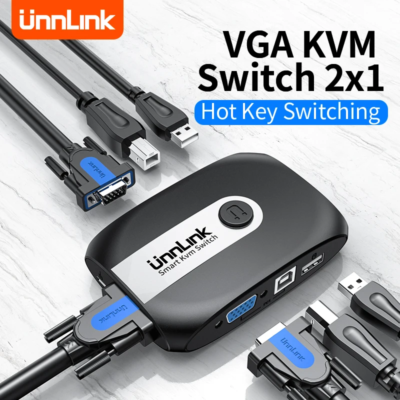 

Квм-переключатель Unnlink VGA USB с 2/4 портами, переключение горячей клавиши 1080P