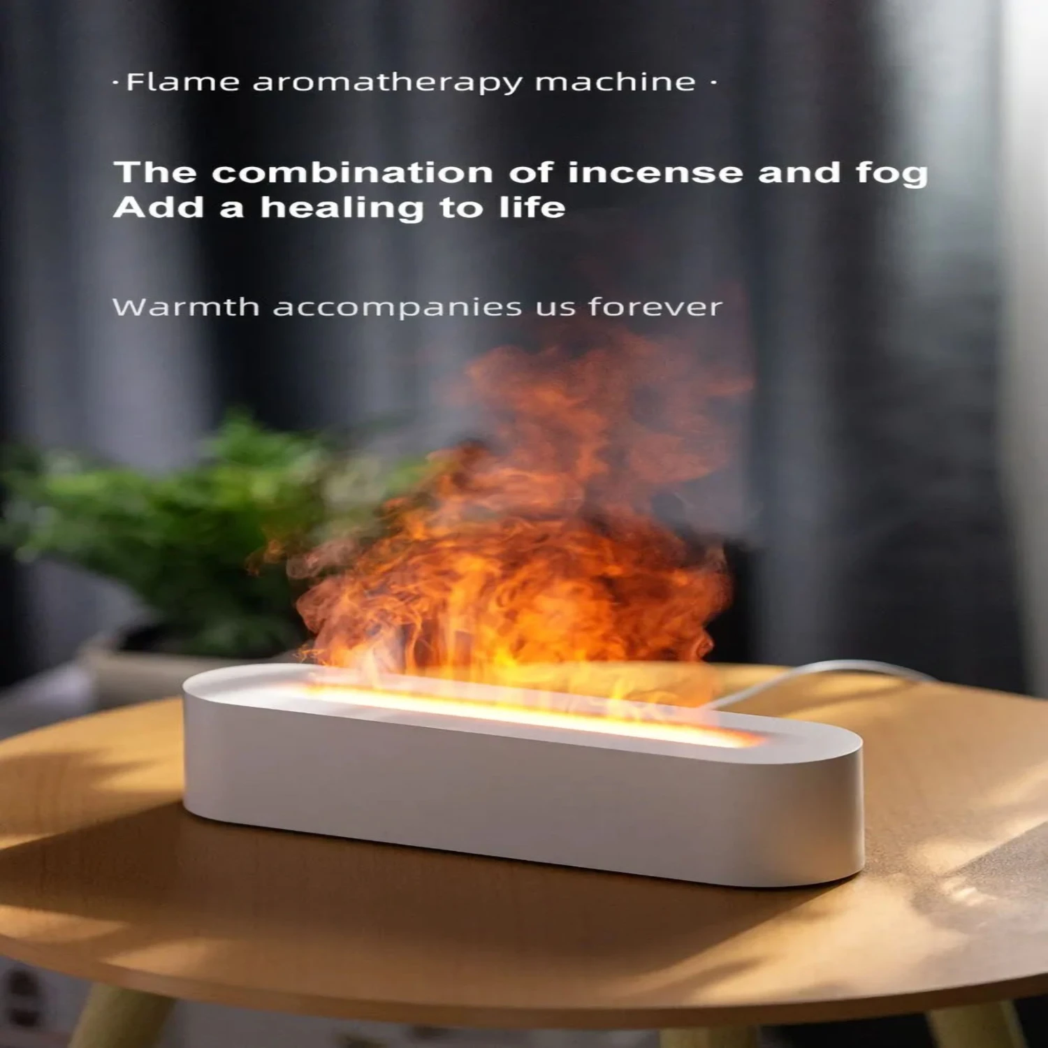 

New Flame Simulating Desktop USB Humidifier with RGB Light, Aromatherapy, and Air Purification for Bedroom - 7 Color Atmosphere