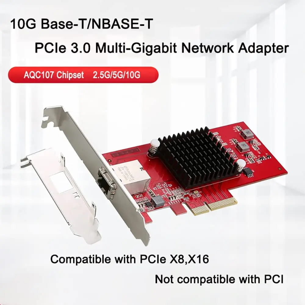 10GBase-T/NBASE-T PCIe3.0 X4 Network NIC Adapter AQC107 10GB/5GB/2.5GB/1000Mbps PCI Express Gigabit Ethernet Card RJ45 LAN