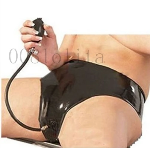 

Masquerade Party Latex Rubber Gummi Balck Shorts Underwear with a Black Cannula Size XS~XXL