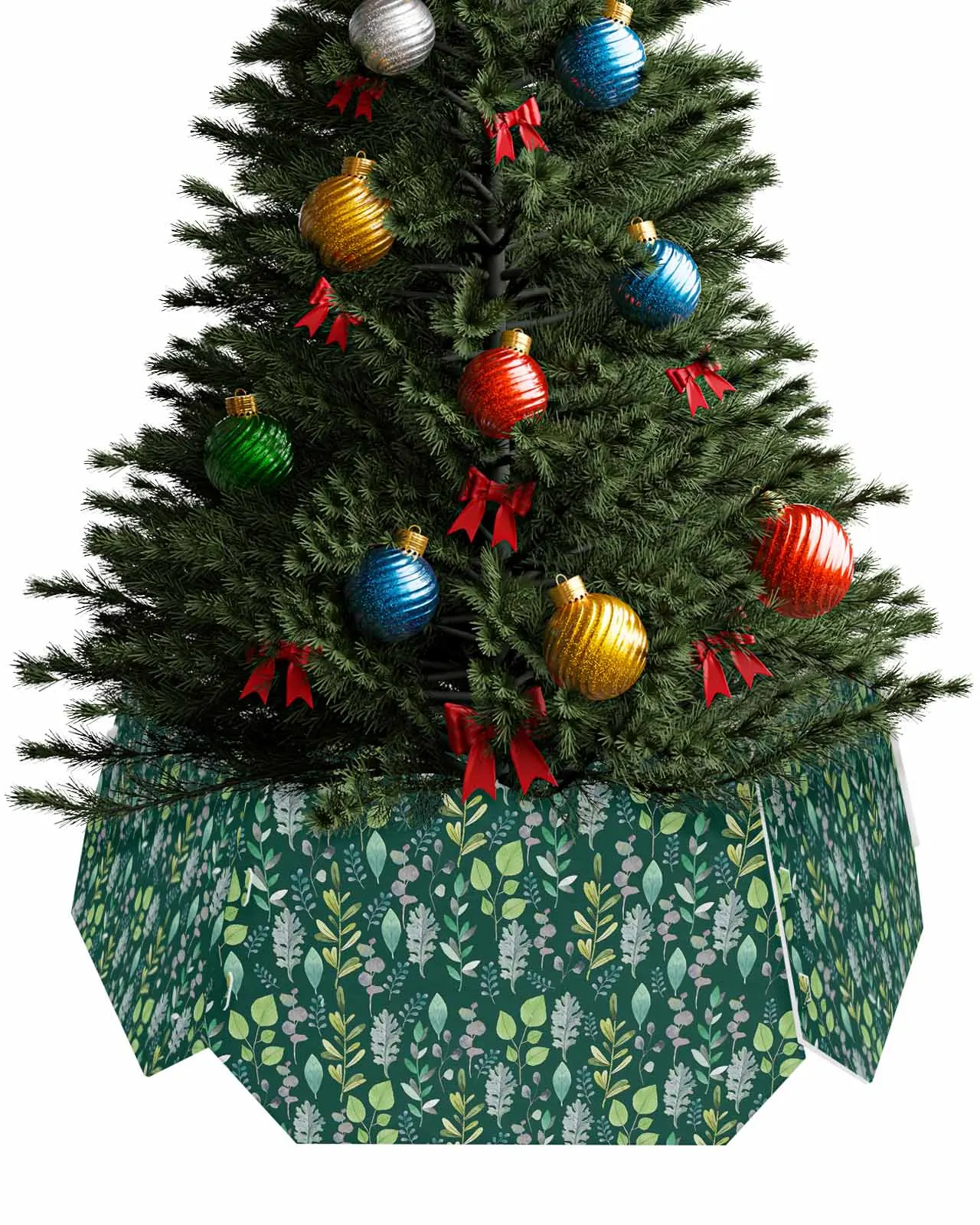 Plant Green Leaf Eucalyptus Christmas Tree Creative Printed stereoscopic Tree Bottom Decoration Festival Party Tree Skirt