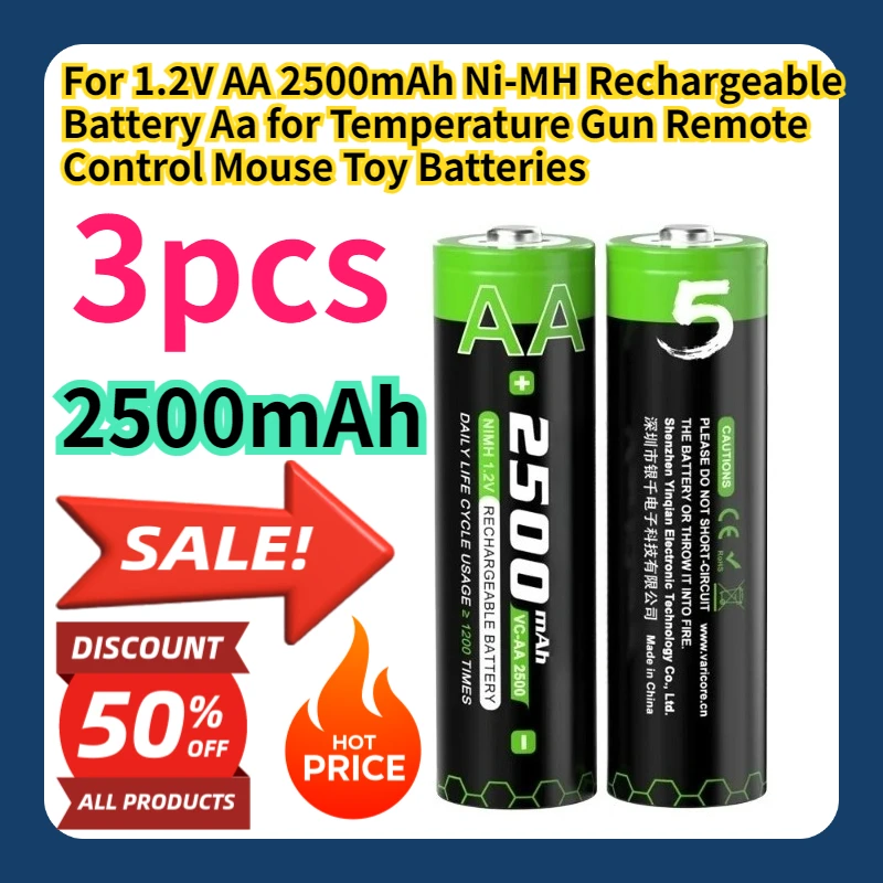 

For 1.2V AA 2500mAh Ni-MH Rechargeable Battery Aa for Temperature Gun Remote Control Mouse Toy Batteries