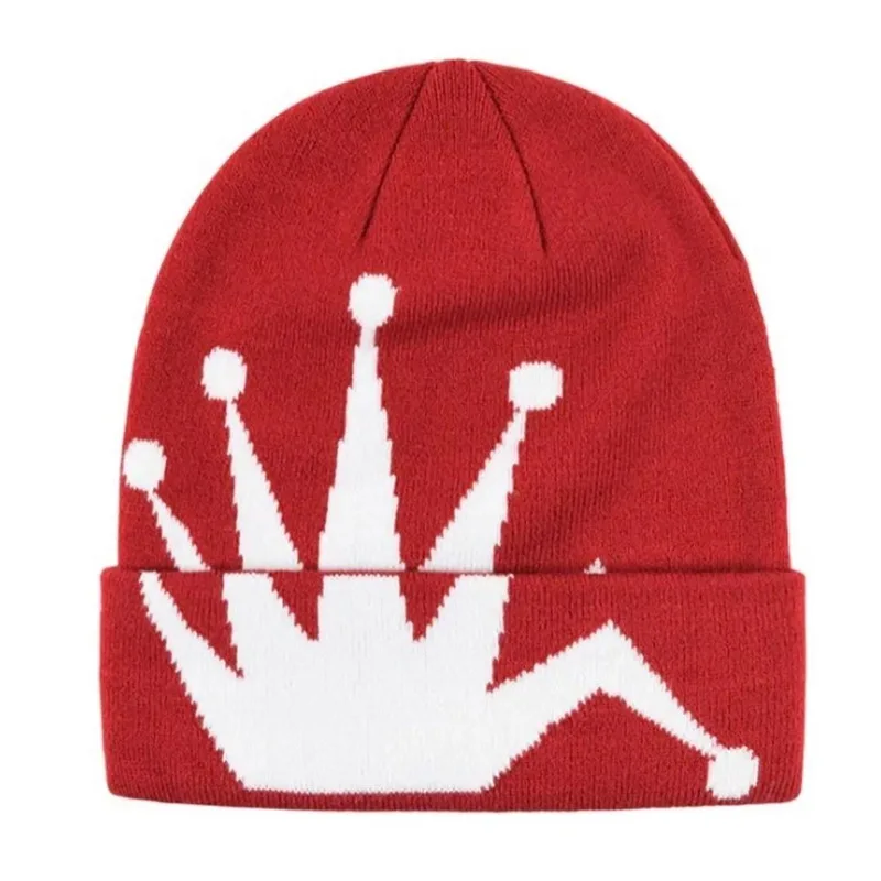 따뜻한 겨울 크라운 프린트 니트 비니 모자 블랙 화이트 소프트 아크릴 니트 캡 유니섹스 스트리트 패션 캐주얼 편안한 매일