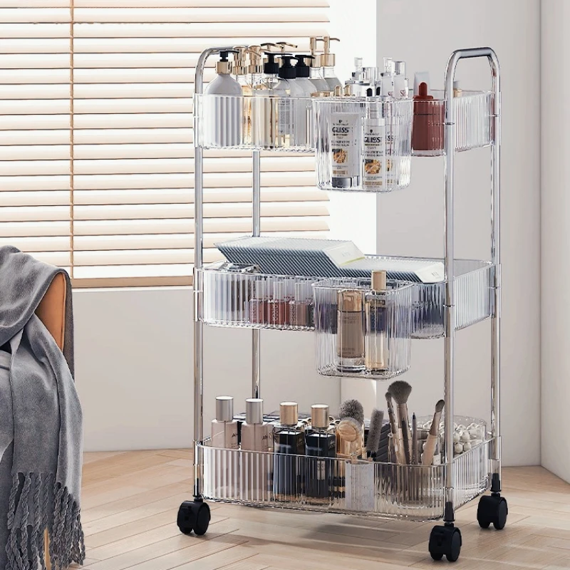 

Transparent Storage Rack Trolley Acrylic Multi Layer Rolling Cart Living Room Snack Mobile Rack Shelf Acrylic Makeup Bookshelf