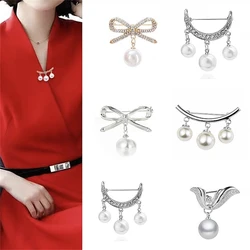 Multifunction Pearl Geometric Rhinestone Brooch Buckle Pin Wasit Tighting Pins Bowknot Cardigan Clip Jewelry Brooch Accessories