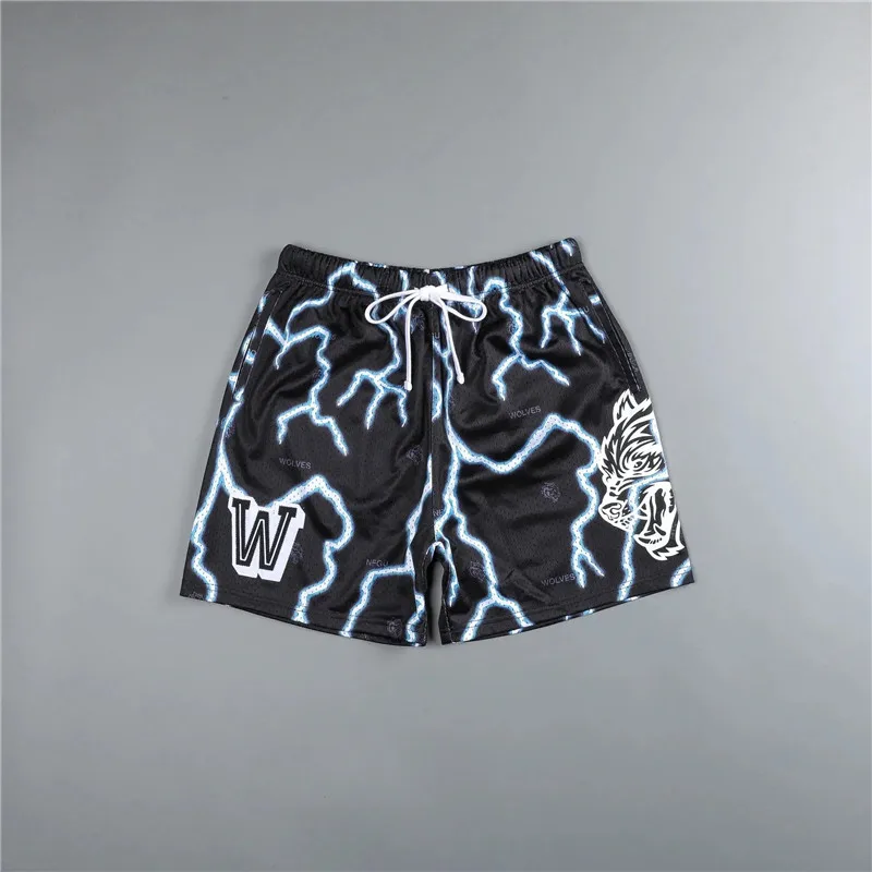 Men Mesh Sports Shorts Summer Basketball Fitness Running Short Pants 3D Printing Lightning Pattern Training Bermuda Man Shorts