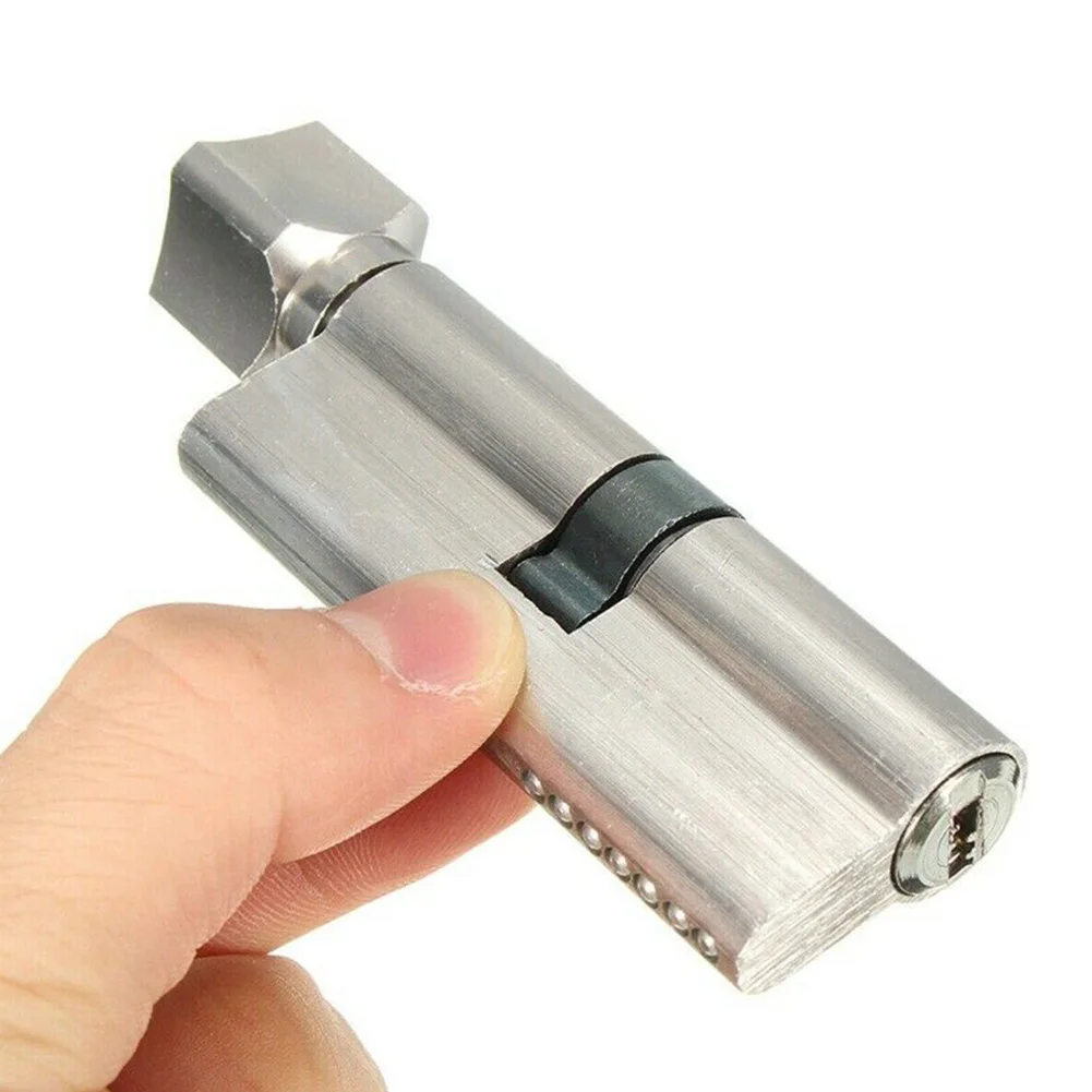 Anti Pick Euro Cylinder Door Lock, Construction, Thumb Turn for Convenience, Complete with 3 Keys, Silver Tone