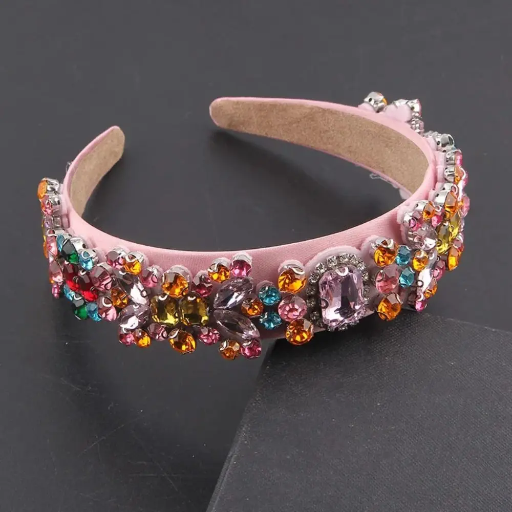 

Temperament Colorful Rhinestone Headband Korean Style Wide Edge Baroque Hair Hoop Hairband Jewelry Bride Tiaras Ladies