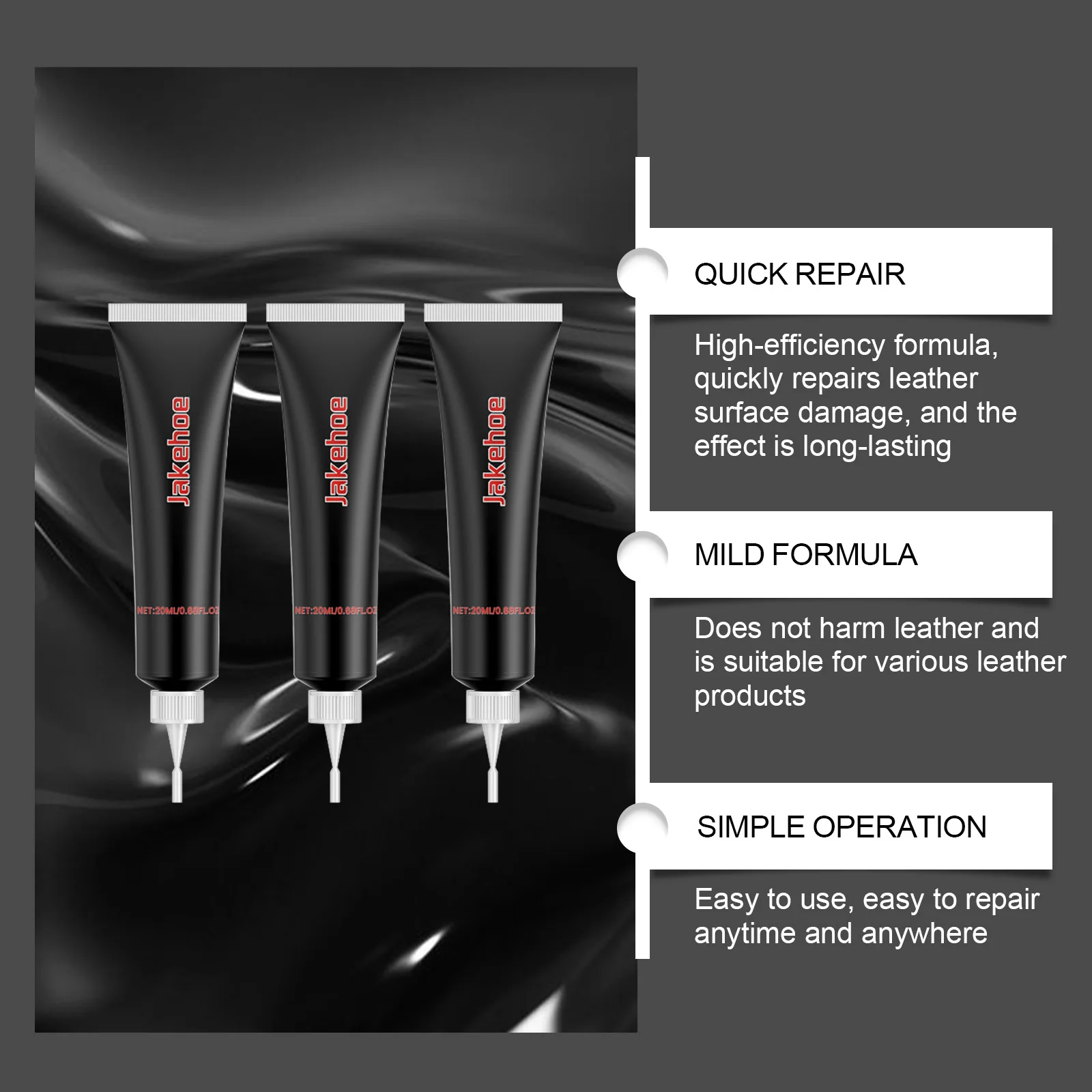 60ml Car Care Kit Liquid Leather Skin Refurbish Repair Tool Auto Seat Sofa Coats Holes Scratch Cracks Restoration Black