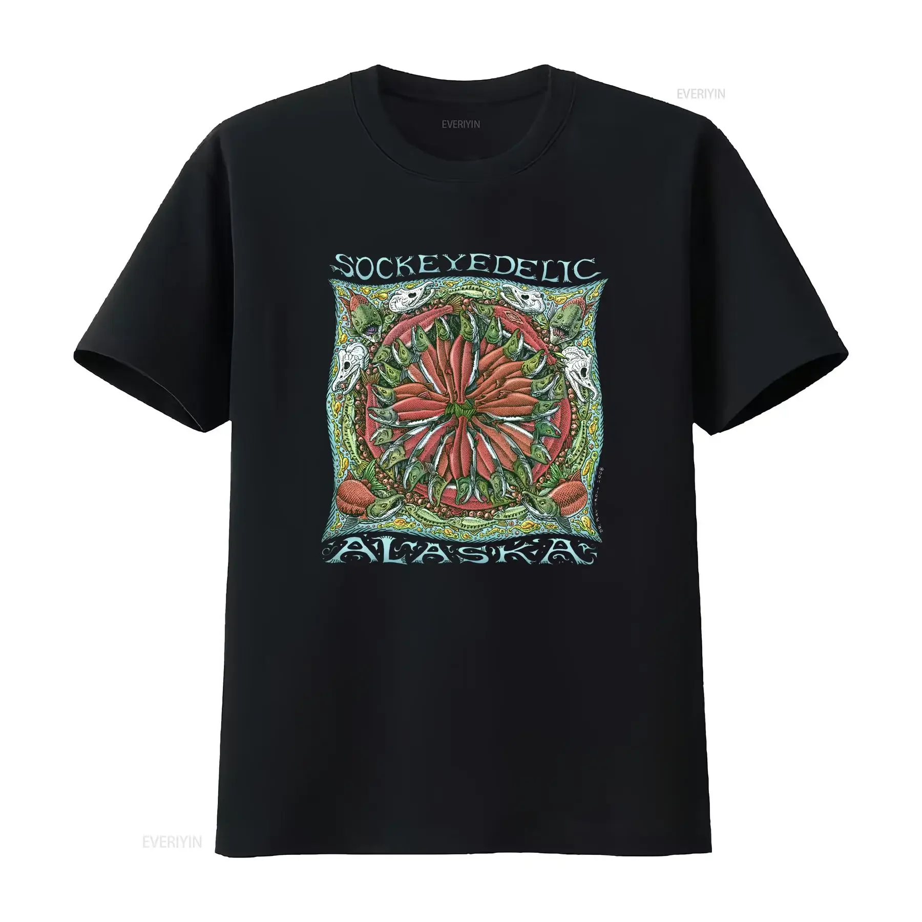 Sockeyedelic Alaska T Shirt Vintage Y2K Sockeye Salmon Ray Troll Art Mens Size Medium vintage Washed Unisex Versatile Slightly