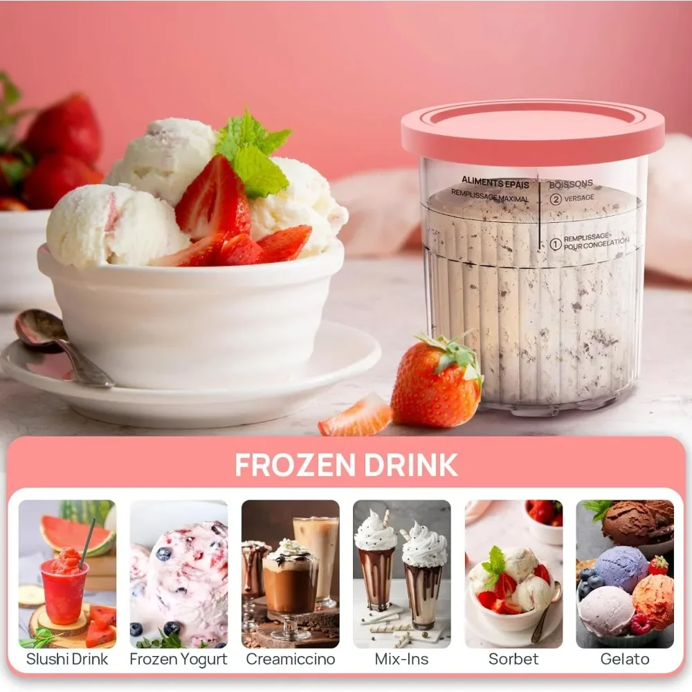 Ice Creamer Maker for Ninja 4 Pack 24 Oz Ice Cream Containers Cups Jars Set Smoothie Pot Compatible with NC501 NC500 Series