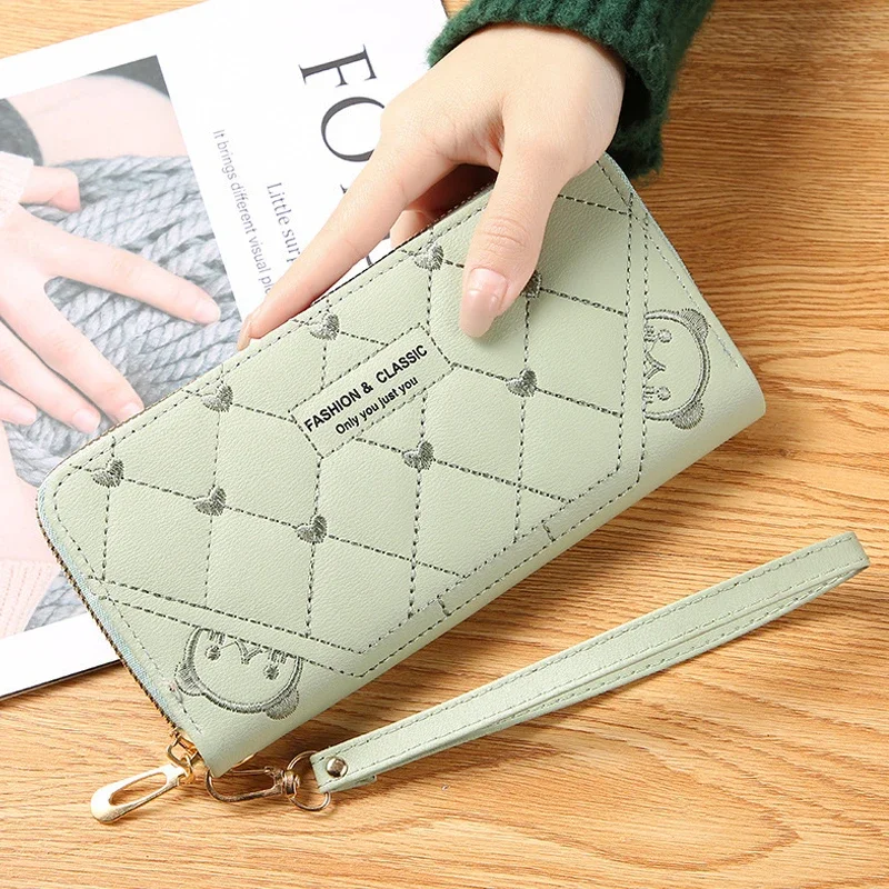 

Women's Embroidered Wallet - European Style Zipper Card Holder with Phone Pocket, Fashion Crossbody Handbag Purse