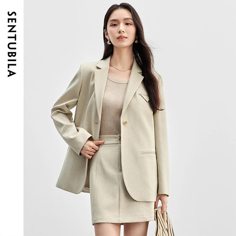 

SENTUBILA Linen Blend Mini Skirt Blazer Suit 2026 Spring Fall Elegant Office Ladies Workwear Outfits Two Piece Sets 151Z58181