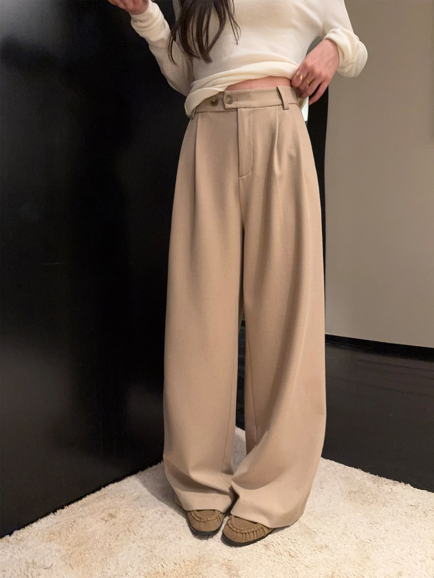 Pusumede High Waist Wide Leg Suit Pants Women's Casual Loose Slimming Floor-Length Commuter Gods Pants Polyester Blend