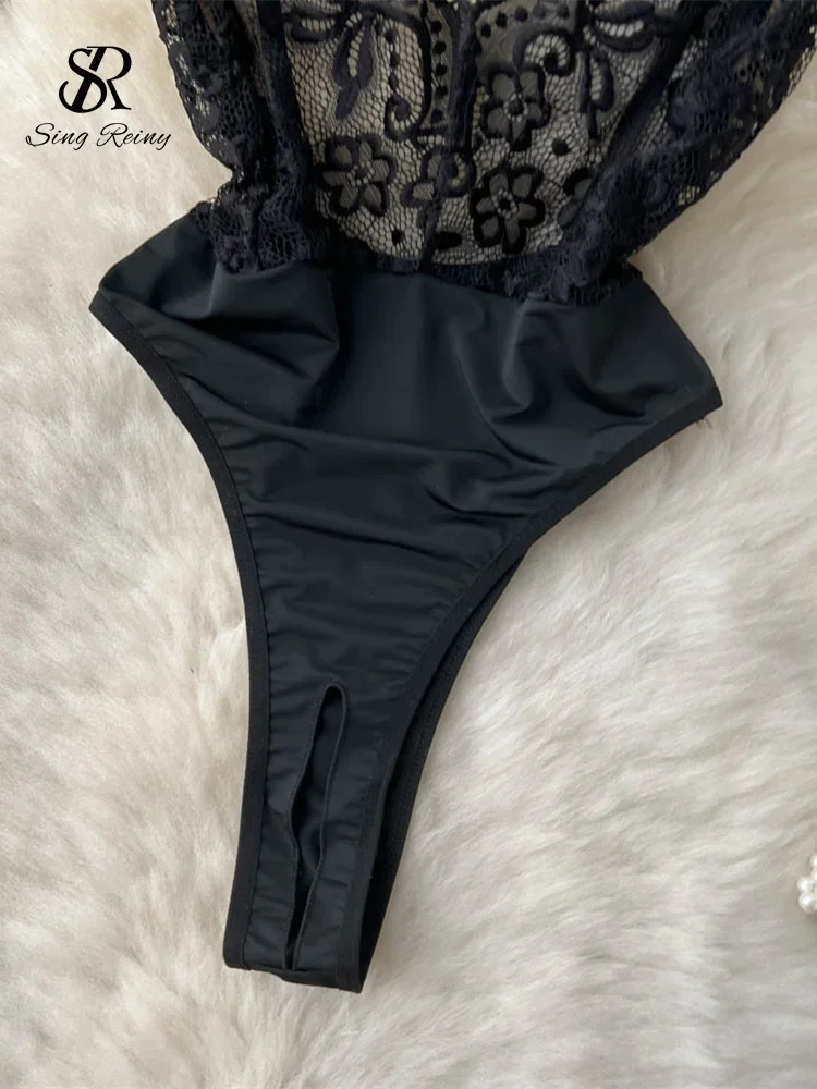 Camicie senza maniche Tute sexy in pizzo Donna Lingerie sottile senza schienale Pagliaccetti trasparenti Summer Night Club Tute erotiche